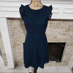 Loft teal full lace overlay flutter sleeve bodycon dress‎ size 2 new!!